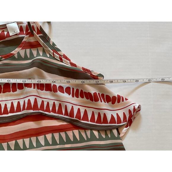 LOFT Ruffle Camisole in Autumn Colors, Burnt Orange, Olive, Ivory, Striped, S - Picture 10 of 11